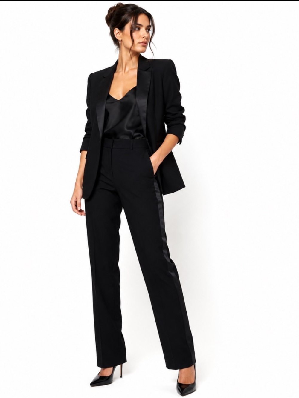 Betabrand Black Tux Stripe Ponte Knit Straight Leg Yoga Dress Pants Size M Long